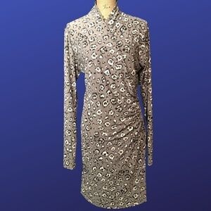 NORMA KAMALI LONG SLEEVE Surplice Wrap Dress, GRAY LEOPARD, NWOT, Size XL